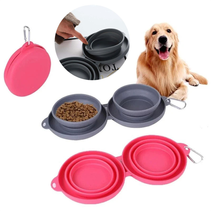 Double Collapsible Dog & Cat Bowls with Non-Slip Silicone Mat - Image 4
