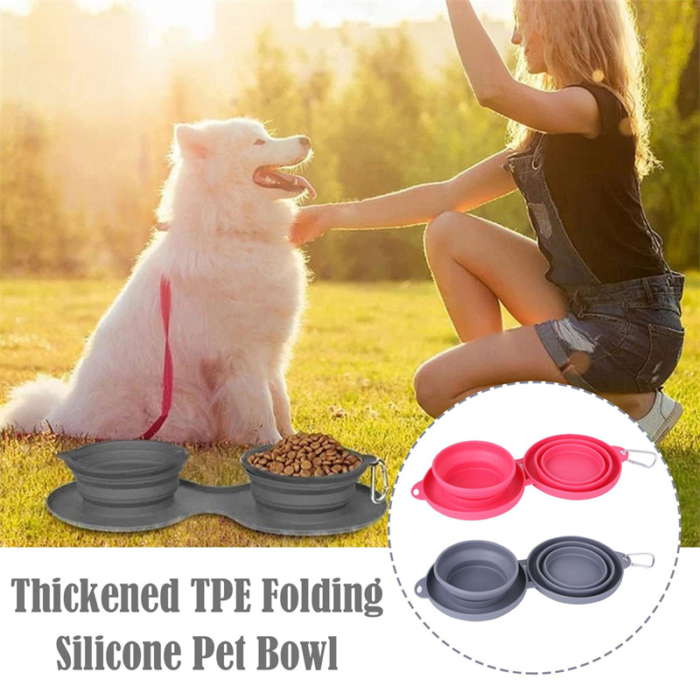 Double Collapsible Dog & Cat Bowls with Non-Slip Silicone Mat - Image 3