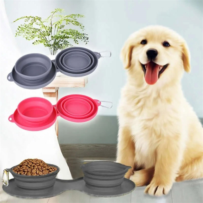 Double Collapsible Dog & Cat Bowls with Non-Slip Silicone Mat - Image 6